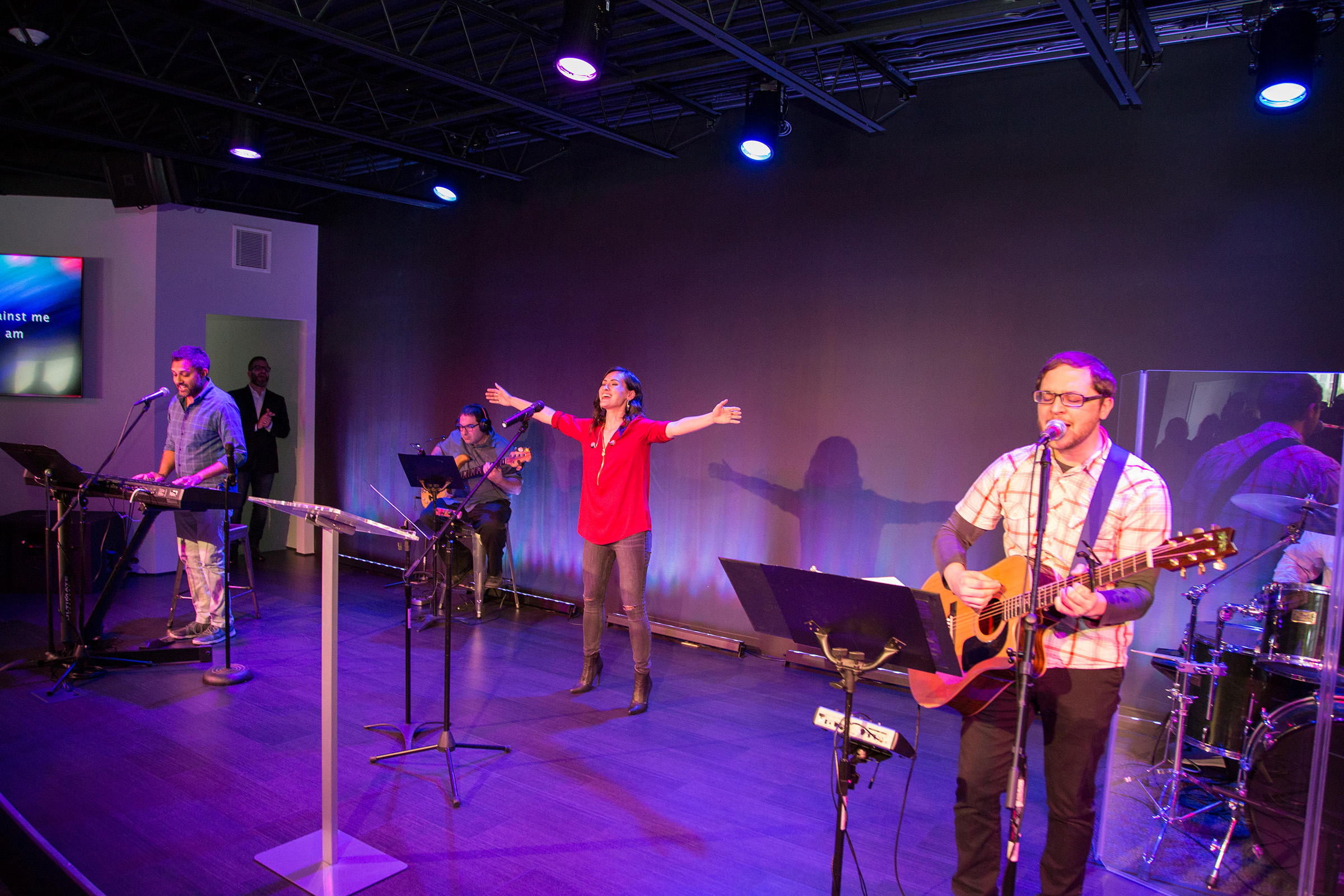 The NECC worship team leading a Sunday service